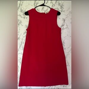 Ann Taylor Loft Womens Sz 8p Sheath Dress Red Sleeveless Round Neck Knee Length